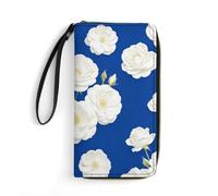 LZQPOEAS Oxford Blue And White Flowers Clutch Wallet, Small Exquisite PU Leather Long Purse Gift for Friends, Zipper Coin Pocket with Patterns, Wristlet Bag for Daily Use