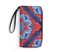 LZQPOEAS Oxford Blue Red Floral Flowers Clutch Wallet, Small Exquisite PU Leather Long Purse Gift for Friends, Zipper Coin Pocket with Patterns, Wristlet Bag for Daily Use