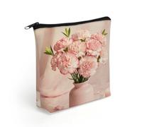 LZQPOEAS Pale Pink Makeup Bag Cute Zippered Cosmetic Pouch Travel Toiletry Organizer Waterproof Cosmetic Pouch Portable Toiletry Pouch Gift for Mom Teacher Friends