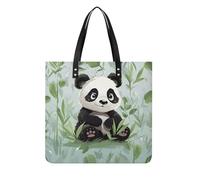 LZQPOEAS Panda Bamboo Tote Bag with Magnetic Buckle Reusable Grocery Bags Lightweight Cross Body Handbag for Daily Essentials