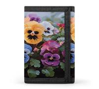 LZQPOEAS Pansy Flowers Trifold Wallet for Men Slim Minimalist Front Pocket Modern Fashion Wallet Extra Capacity Credit Card Holder Cards Purse