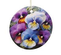 LZQPOEAS Pansy Perfection Round Ceramic Pendant Hanging Festival Ornament, Personalized Double Sided Ceramic Home Decor, Lightweight Durable Hanging Ornament Gift for Home, Party, Women Men