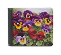 LZQPOEAS Pansy Perfection Wallet Extra Capacity Slim Bifold Wallet with Multiple Card Slots Men's Leather Wallets Travel Billfold