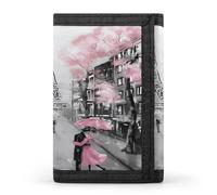 LZQPOEAS Paris Street Eiffel Tower Pink Floral Wallet Ultra Slim Minimalist Trifold Wallet Men Wallets Credit Card Holder Sl illfold