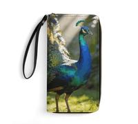 LZQPOEAS Peacock Clutch Wallet, Small Exquisite PU Leather Long Purse Gift for Friends, Zipper Coin Pocket with Patterns, Wristlet Bag for Daily Use