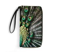 LZQPOEAS Peacock Clutch Wallet, Small Exquisite PU Leather Long Purse Gift for Friends, Zipper Coin Pocket with Patterns, Wristlet Bag for Daily Use