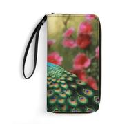 LZQPOEAS Peacock Flowers Clutch Wallet, Small Exquisite PU Leather Long Purse Gift for Friends, Zipper Coin Pocket with Patterns, Wristlet Bag for Daily Use