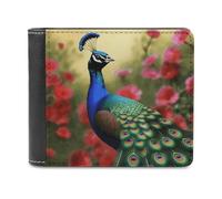 LZQPOEAS Peacock Flowers Wallet Extra Capacity Slim Bifold Wallet with Multiple Card Slots Men's Leather Wallets Travel Billfold