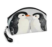 LZQPOEAS Penguins' Winter Whispers Makeup Bag Large Capacity Travel Cosmetic Bag for Women, Waterproof PU Leather, Flat Open Portable Toiletry Bag for Skincare Travel Essentials