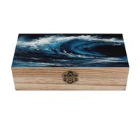LZQPOEAS Personalized Wooden Keepsake Box Blue Wave Painting Wooden Box with Hinged Lid Large Decorative Storage Boxes Exquisite Memory Boxes for Photos, Trinket Letters Jewelry