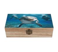 LZQPOEAS Personalized Wooden Keepsake Box Funny Dolphin Looking at You Wooden Box with Hinged Lid Large Decorative Storage Boxes Exquisite Memory Boxes for Photos, Trinket Letters Jewelry