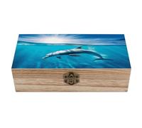 LZQPOEAS Personalized Wooden Keepsake Box Swimming Dolphin in Blue Sea Wooden Box with Hinged Lid Large Decorative Storage Boxes Exquisite Memory Boxes for Photos, Trinket Letters Jewelry