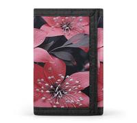 LZQPOEAS Pink And Black Flower Trifold Wallet for Men Slim Minimalist Front Pocket Modern Fashion Wallet Extra Capacity Credit Card Holder Cards Purse