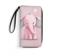 LZQPOEAS Pink Elephant Clutch Wallet, Small Exquisite PU Leather Long Purse Gift for Friends, Zipper Coin Pocket with Patterns, Wristlet Bag for Daily Use
