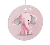 LZQPOEAS Pink Elephant Round Ceramic Pendant Hanging Festival Ornament, Personalized Double Sided Ceramic Home Decor, Lightweight Durable Hanging Ornament Gift for Home, Party, Women Men