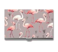 LZQPOEAS Pink Flamingo Pattern Business Card Holder, Personalized Metal Name Card Case, Portable Pocket Card Organizer with Buckle Closure, Professional Business Card Container for Office