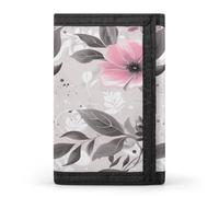 LZQPOEAS Pink Flowers And Leaves on Gray Trifold Wallet for Men Slim Minimalist Front Pocket Modern Fashion Wallet Extra Capacity Credit Card Holder Cards Purse