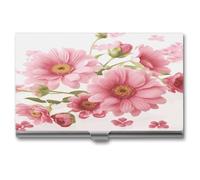 LZQPOEAS Pink Flowers Business Card Holder Case for Men & Women Minimalist Design Ultra Thin Metal Credit Card Holder Professional Aluminum Alloy Flip Cover Slim Name Card Case