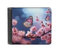 LZQPOEAS Pink Flowers Butterflies Wallet Extra Capacity Slim Bifold Wallet with Multiple Card Slots Men's Leather Wallets Travel Billfold