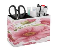 LZQPOEAS Pink Flowers Leather Pen Holder for Desk Double Compartments Brush Minimalist PU Leather Pencil Holder Locker Organizer for Work Locker Accessories Pencil Cup for Desk