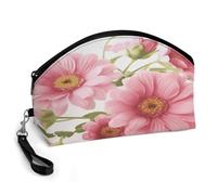 LZQPOEAS Pink Flowers Makeup Bag Large Capacity Cosmetic Bag for Women Portable Toiletry Bags for Skincare Water-resistant Cosmetic Case PU Leather Travel Cosmetic Organizer