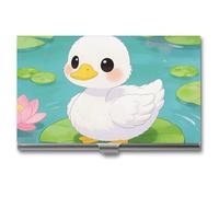 LZQPOEAS Pink Lotus with White Ducks Business Card Holder, Personalized Metal Name Card Case, Portable Pocket Card Organizer with Buckle Closure, Professional Business Card Container for Office