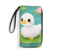 LZQPOEAS Pink Lotus with White Ducks Clutch Wallet, Small Exquisite PU Leather Long Purse Gift for Friends, Zipper Coin Pocket with Patterns, Wristlet Bag for Daily Use