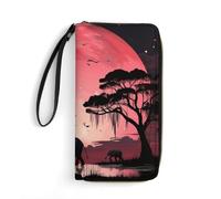 LZQPOEAS Pink Moon Elephant Clutch Wallet, Small Exquisite PU Leather Long Purse Gift for Friends, Zipper Coin Pocket with Patterns, Wristlet Bag for Daily Use