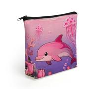 LZQPOEAS Pink Sea Creatures Flowers Makeup Bag Cute Zippered Cosmetic Pouch Travel Toiletry Organizer Waterproof Cosmetic Pouch Portable Toiletry Pouch Gift for Mom Teacher Friends