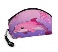 LZQPOEAS Pink Sea Creatures Flowers Makeup Bag Large Capacity Travel Cosmetic Bag for Women, Waterproof PU Leather, Flat Open Portable Toiletry Bag for Skincare Travel Essentials