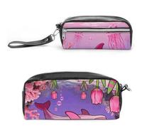 LZQPOEAS Pink Sea Creatures Flowers Slim Single Piece Design Makeup Bag Multi-purpose Single Piece Cosmetic Pouch Small Cosmetic Pouch Lightweight Travel Small Cosmetic Bag