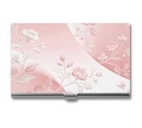 LZQPOEAS Pink White Business Card Holder, Personalized Metal Name Card Case, Portable Pocket Card Organizer with Buckle Closure, Professional Business Card Container for Office