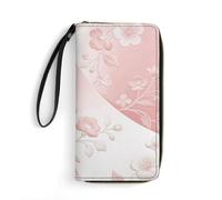 LZQPOEAS Pink White Clutch Wallet, Small Exquisite PU Leather Long Purse Gift for Friends, Zipper Coin Pocket with Patterns, Wristlet Bag for Daily Use