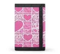 LZQPOEAS Pink White Love Heart Trifold Wallet for Men Slim Minimalist Front Pocket Modern Fashion Wallet Extra Capacity Credit Card Holder Cards Purse