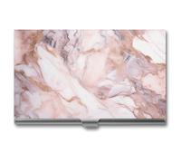 LZQPOEAS Pink White Marble Pattern Business Card Holder, Personalized Metal Name Card Case, Portable Pocket Card Organizer with Buckle Closure, Professional Business Card Container for Office