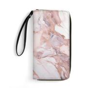 LZQPOEAS Pink White Marble Pattern Clutch Wallet, Small Exquisite PU Leather Long Purse Gift for Friends, Zipper Coin Pocket with Patterns, Wristlet Bag for Daily Use