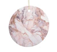 LZQPOEAS Pink White Marble Pattern Round Ceramic Pendant Hanging Festival Ornament, Personalized Double Sided Ceramic Home Decor, Lightweight Durable Hanging Ornament Gift for Home, Party, Women Men