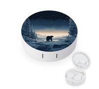 LZQPOEAS Polar Bear in The Snow Contact Lens Case,Compact Portable Circle Contacts Lenses Case with Mirror Tweezers Contacts Lenses Container for Travel Daily Life