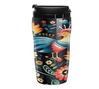 LZQPOEAS Polish Folk Art Pattern Coffee Cup Hot Coffee Travel Mug Reusable Iced Coffee Cups Double Heat Insulation Coffee Mug with Leak-Proof Lid Stylish Travel Cup for Women Men