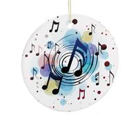 LZQPOEAS Polka Dot Music Note Round Ceramic Pendant Hanging Festival Ornament, Personalized Double Sided Ceramic Home Decor, Lightweight Durable Hanging Ornament Gift for Home, Party, Women Men