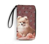 LZQPOEAS Pomeranians Puppies And Point Clutch Wallet, Small Exquisite PU Leather Long Purse Gift for Friends, Zipper Coin Pocket with Patterns, Wristlet Bag for Daily Use