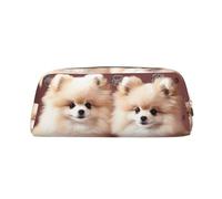 LZQPOEAS Pomeranians Puppies and Point Pencil Case Leather Pen Bag Travel Makeup Bag Zipper Organizer Bag for Women Men