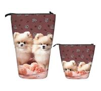 LZQPOEAS Pomeranians Puppies and Point Pencil Case Telescopic Pen Pouch Standing Pencil Bag Pop Up Pencil Holder With Zipper Travel Coin Pouch Purse Portable Makeup Bag for Office Holiday Gift