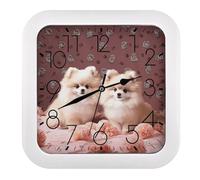 LZQPOEAS Pomeranians Puppies and Point Square Wall Clock, 10.2 Inch Battery Operated Silent Non-Ticking Wall Clock, Square Analog Decorative Clock for Home Wall Art, Living Room, Bedroom, and Office