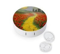 LZQPOEAS Poppies Field Yellow Brick Road Contact Lens Case,Compact Portable Circle Contacts Lenses Case with Mirror Tweezers Contacts Lenses Container for Travel Daily Life