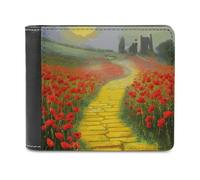 LZQPOEAS Poppies Field Yellow Brick Road Wallet Extra Capacity Slim Bifold Wallet with Multiple Card Slots Men's Leather Wallets Travel Billfold