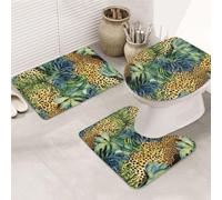 LZQPOEAS Print Animal Leopard Print Jungle Print Bathroom Rug Set 3 Piece Includes Non Slip Bath Mat, Contour Mat and Toilet Lid Cover Ultra Soft Microfiber Bathroom Floor Mats Set