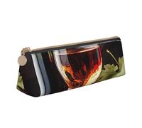 LZQPOEAS PU Leather Pencil Case for Women Men Pen Bag Zippered Pen Pouch Art Red Wine Galsses & Grapes Pencil Bag Portable Makeup Bag Small Coin Pouch Pen Holder for Work & Office Supplies