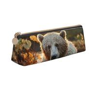 LZQPOEAS PU Leather Pencil Case for Women Men Pen Bag Zippered Pen Pouch Bear crossing the river Pencil Bag Portable Makeup Bag Small Coin Pouch Pen Holder for Work & Office Supplies
