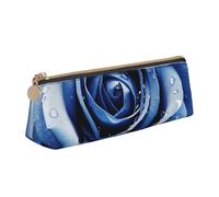 LZQPOEAS PU Leather Pencil Case for Women Men Pen Bag Zippered Pen Pouch Beautiful Blue Rose Illustration Pencil Bag Portable Makeup Bag Small Coin Pouch Pen Holder for Work & Office Supplies